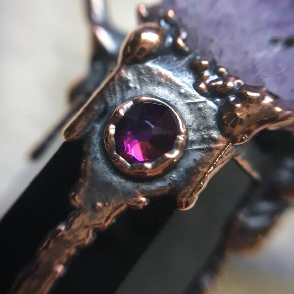 Obsidian, Spirit Amethyst Necklace in Electroformed Copper | Evening Star Amulet - Picture 3 of 12